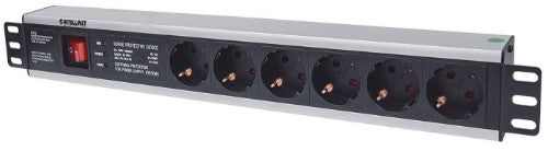 Intellinet 19" 1.5U Rackmount 6-Output Power Distribution Unit (PDU) EU CEE 7/3 Outlets, With On/Off Switch and Surge Protection, Built-in 3 m (10 ft.) Power Cord with EU CEE 7/4 Plug