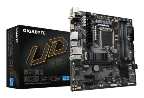 GIGABYTE B760M DS3H AX DDR4 Motherboard - Supports Intel Core 14th Gen CPUs, 6+2+1 Phases Digital VRM, up to 5333MHz DDR4 (OC), 2xPCIe 4.0 M.2, Wi-Fi 6E, 2.5GbE LAN, USB 3.2 Gen2