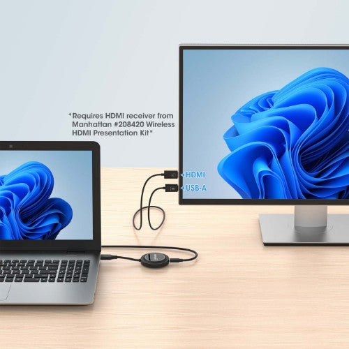 Manhattan 1080p Wireless HDMI Display Adapter with HDMI Transmitter, Dongle Wirelessly Displays a Video Signal from an HDMI Device on an HDMI TV or Projector, Requires Receiver from #208420 Wireless HDMI Presentation Kit, Black