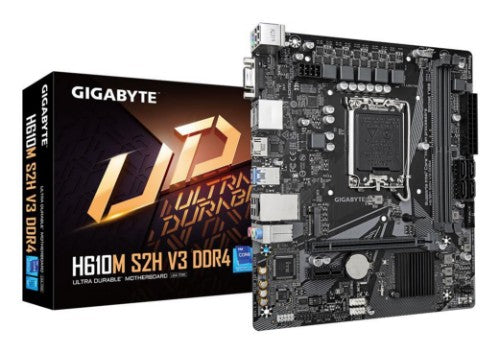 GIGABYTE H610M S2H V3 DDR4 Motherboard - Supports Intel Core 14th CPUs, 4+1+1 Hybrid Digital VRM, up to 3200MHz DDR4, 1xPCIe 3.0 M.2, GbE LAN , USB 3.2 Gen 1