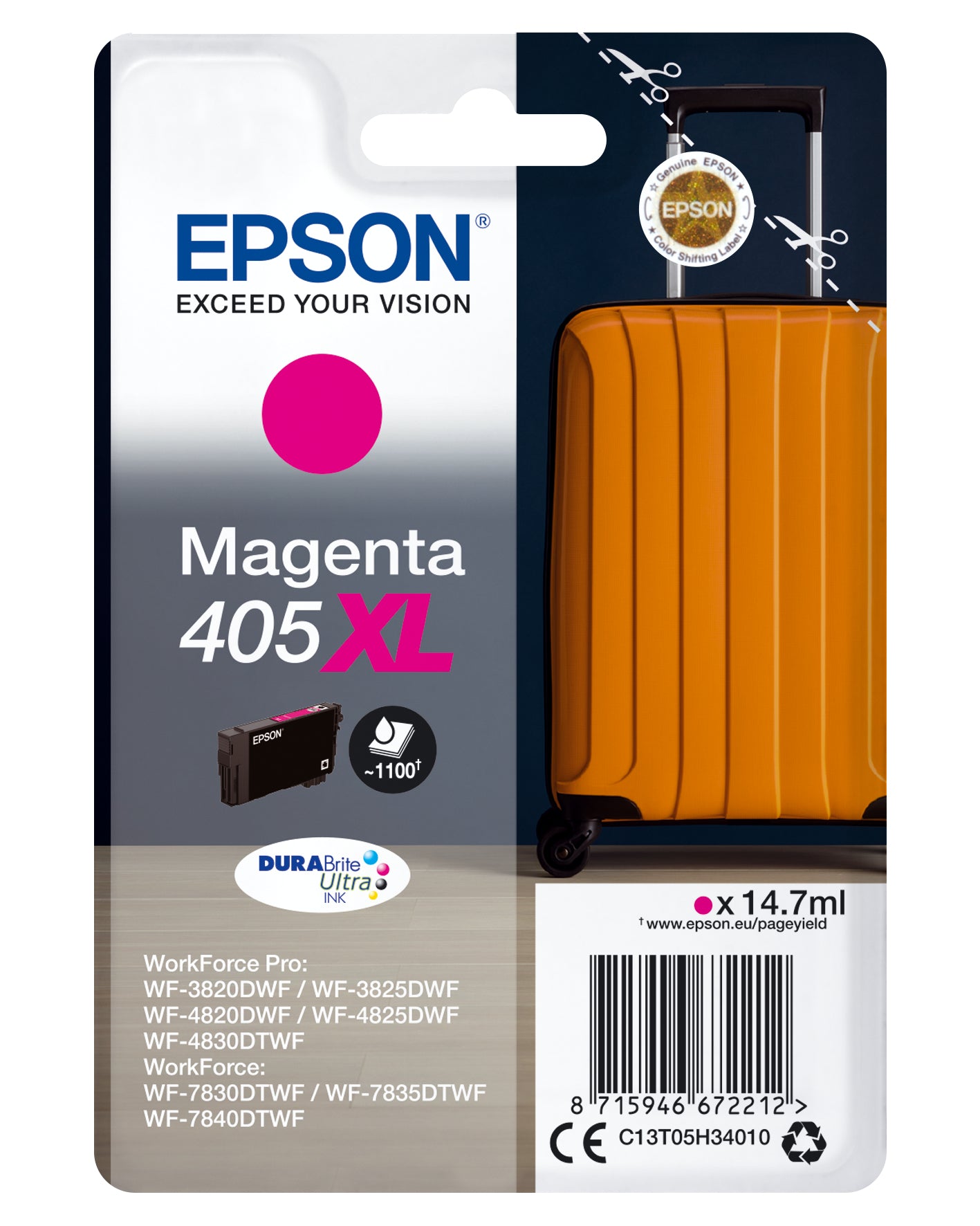 Epson C13T05H34010/405XL Ink cartridge magenta high-capacity, 1.1K pages 14.7ml for Epson WF-3820/7830