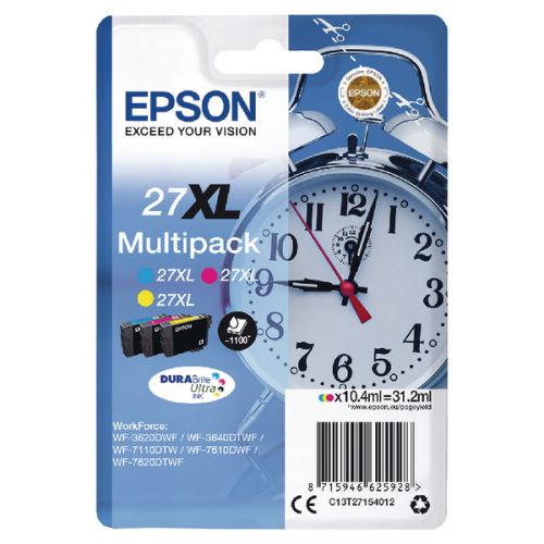 Epson C13T27154010/27XL Ink cartridge multi pack C,M,Y high-capacity, 3x1.1K pages 10.4ml Pack=3 for Epson WF 3620