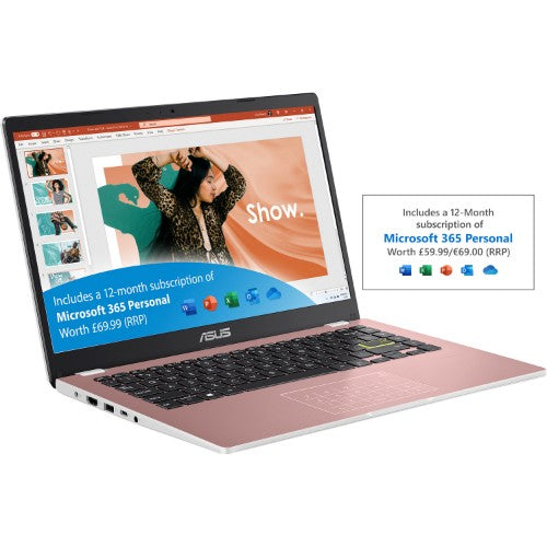 ASUS Vivobook Go 14 E410KA-EK672WS Intel® Celeron® N N4500 Laptop 35.6 cm (14") Full HD 4 GB DDR4-SDRAM 64 GB eMMC Wi-Fi 5 (802.11ac) Windows 11 Home in S mode Pink