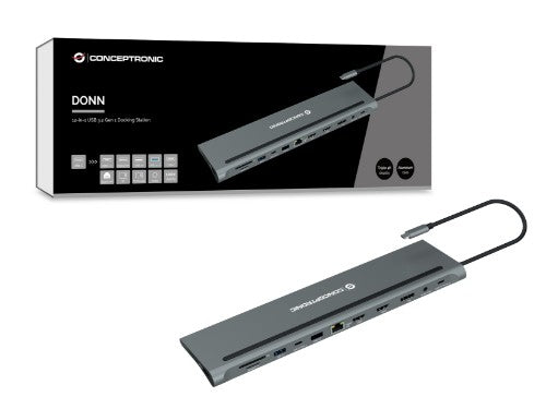 Conceptronic DONN17G laptop dock/port replicator Wired USB 3.2 Gen 1 (3.1 Gen 1) Type-C Grey