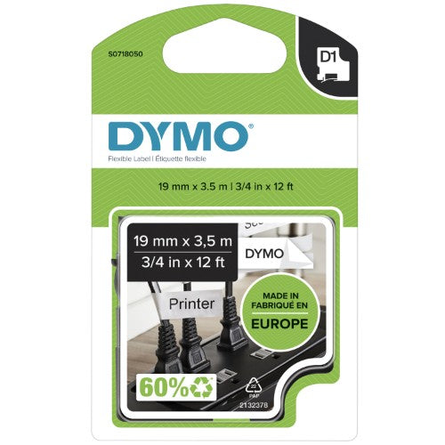 Dymo 16957/S0718040 DirectLabel-etikettes Nylon black on white 12mm x 3,5m for Dymo D1 6-12mm/19mm/24mm/400 Duo