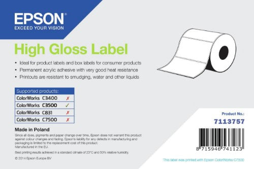 Epson High Gloss Label, Die-Cut Roll, 76mm x 127mm, 250 Labels