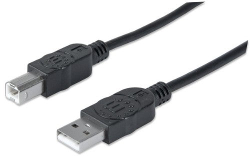 Manhattan USB-A to USB-B Cable, 3m, Male to Male, 480 Mbps (USB 2.0), Hi-Speed USB, Black, Lifetime Warranty, Equivalent to USB2HAB3M.