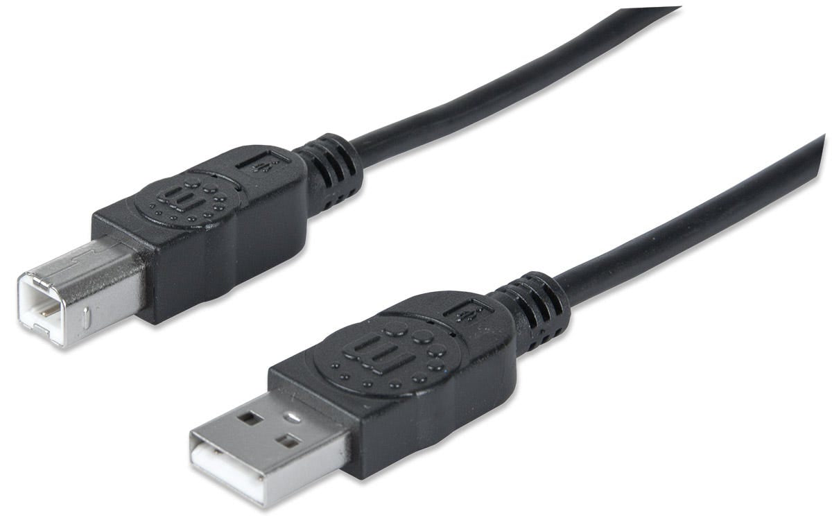 Manhattan USB-A to USB-B Cable, 3m, Male to Male, 480 Mbps (USB 2.0), Equivalent to USB2HAB3M, Hi-Speed USB, Black, Lifetime Warranty, Polybag