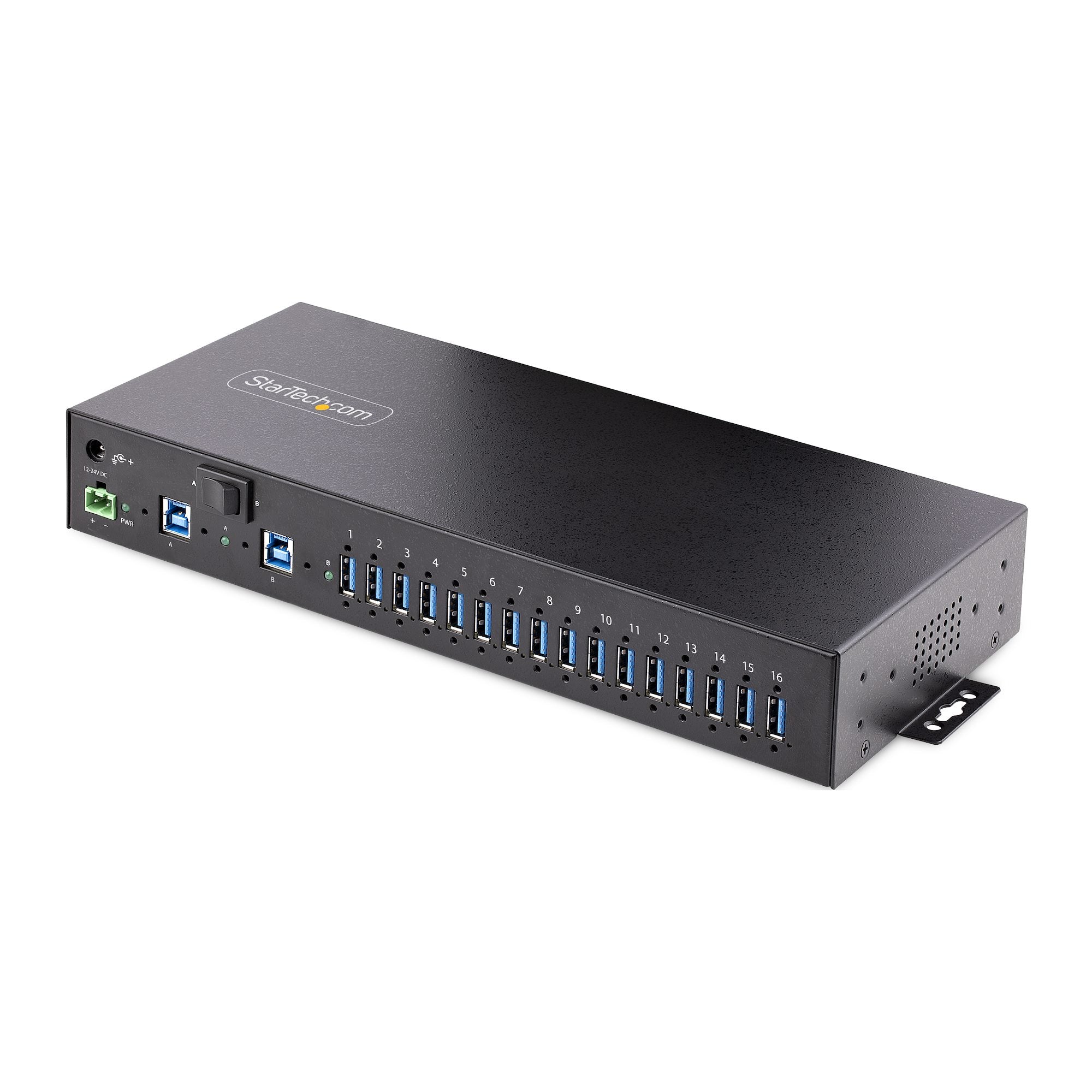 StarTech.com 16-Port Industrial USB 3.0 Hub 5Gbps, Metal, DIN/Surface/Rack Mountable, ESD Protection, Terminal Block Power, up to 120W Shared USB Charging, Dual-Host Hub/Switch