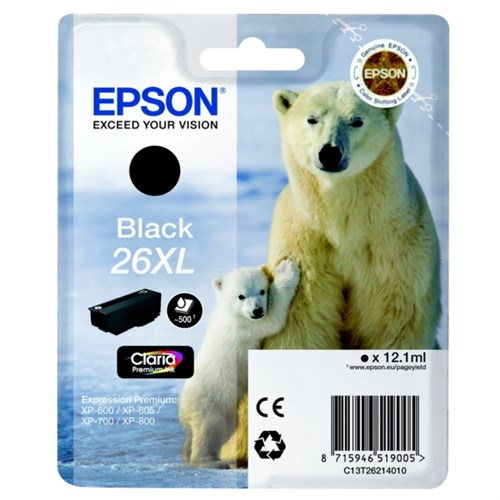 Epson C13T26214012/26XL Ink cartridge black high-capacity XL, 500 pages 12,2ml for Epson XP 600