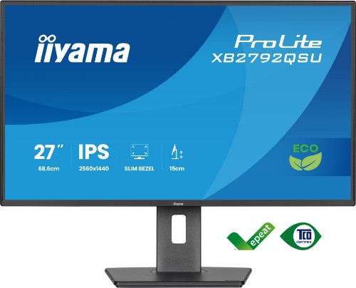 iiyama ProLite 27” IPS QHD panel with 4-side slim bezel, with B energy class and height adjustable stand