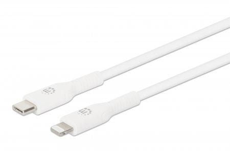 Manhattan USB-C to Lightning Cable, Charge & Sync, 1m, White, For Apple iPhone/iPad/iPod, Male to Male, MFi Certified (Apple approval program), 480 Mbps (USB 2.0), Hi-Speed USB, Lifetime Warranty
