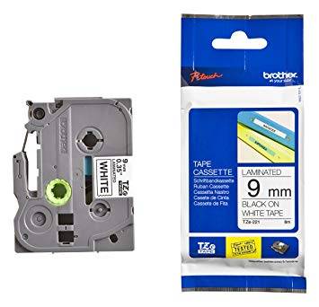 Brother Black on White Gloss Laminated Tape, 9mm label-making tape TZ