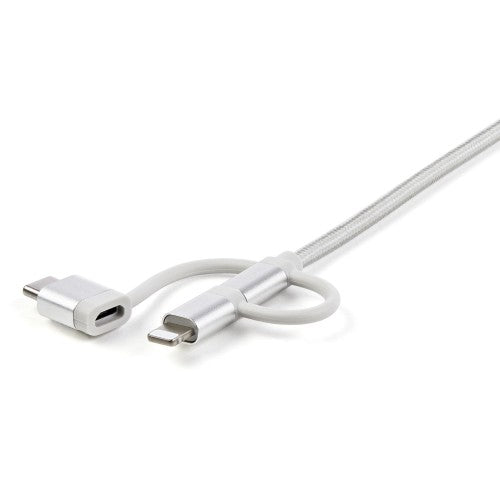StarTech.com 1 m (3 ft.) USB Multi Charging Cable - USB to Micro-USB or USB-C or Lightning for iPhone / iPad / iPod / Android - Apple MFi Certified - 3 in 1 USB Charger - Braided