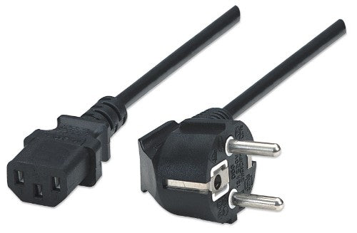 Manhattan Mains Power Cord/Cable, Euro 2-pin plug (CEE 7/4 Schuko) to C13 Female (kettle lead), 1.8m, 16A, Black, Lifetime Warranty