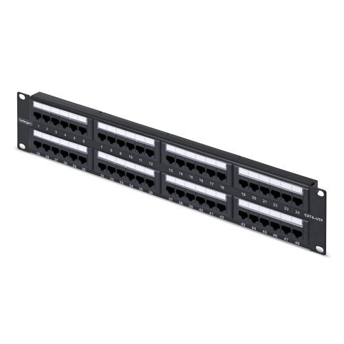 StarTech.com 48-Port 2U Rackmount Cat6 Patch Panel, RJ45, UTP, 110 Punch-Down, Cat 6 Ethernet Patch Panel for Network Server Rack