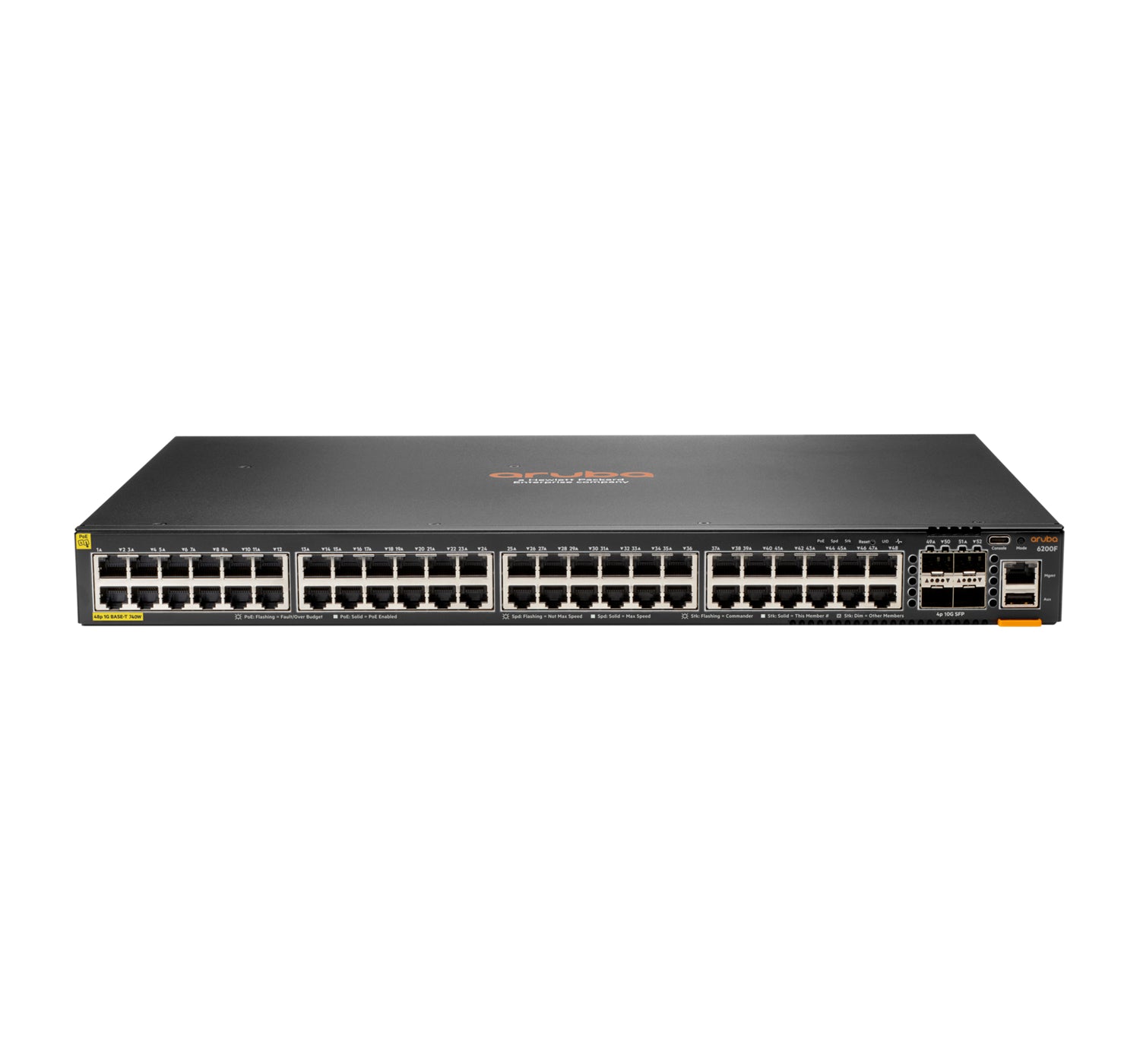 HPE Aruba Networking Aruba CX 6200F 48G Class-4 PoE 4SFP+ 740W Managed L3 Gigabit Ethernet (10/100/1000) Power over Ethernet (PoE) 1U