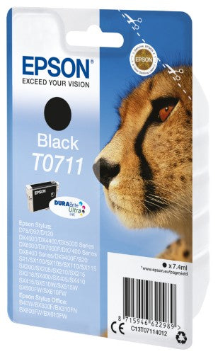 Epson C13T07114012/T0711 Ink cartridge black, 245 pages ISO/IEC 19752 7,4ml for Epson Stylus BX 310/600/D 120/D 78/S 20