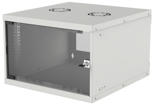 Intellinet 19" Network Cabinet - Wall Mount (Basic), 6U, 560mm Deep, Grey, Flatpack, Max 50kg, Usable Depth 500mm, Glass Door, Rack, Parts for wall installation (eg screws and rawl plugs) not included