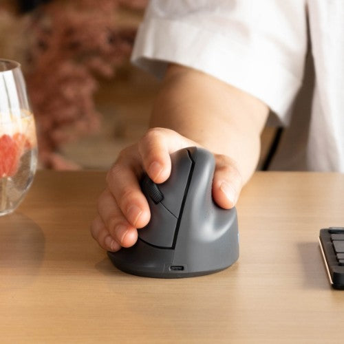 R-Go Tools Vertical mouse R-Go HE Basic, ergonomic mouse, medium (hand size ≥ 185 mm), right-handed, Bluetooth, grey