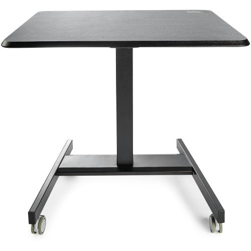 StarTech.com Mobile Standing Desk - Portable Sit Stand Ergonomic Height Adjustable Cart on Wheels - Rolling Computer/Laptop Workstation Table with Locking One-Touch Lift for Teacher/Student