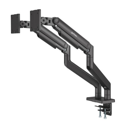 Manhattan Dual Desk Mount for TV & Monitors (Full Motion Spring), For screens 13" to 45", Clamp or Grommet Assembly, VESA compatibility: 75x75 and 100x100mm - check the dimensions of the four mounting holes on back of screen to ensure it fits, Max 20kg (e