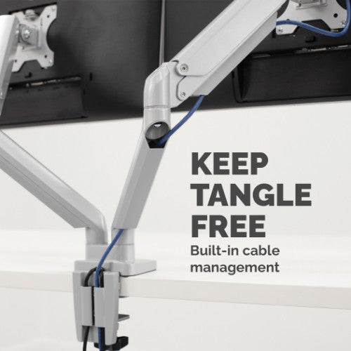 Fellowes Platinum Series Dual Monitor Arm - Monitor Mount for Two 8KG 40 Inch Screens - Adjustable Dual Monitor Desk Mount - Tilt 45° Pan 180ᵒ Swivel 360ᵒ Rotation 360ᵒ, VESA 75 x 75/100 x 100 - Silver
