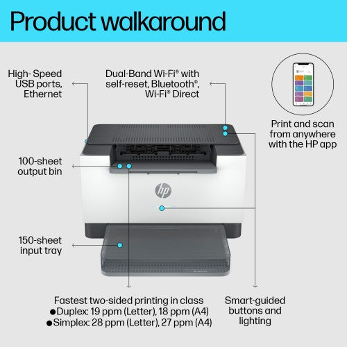 HP LaserJet M207dw Wireless Black and white Printer, Duplex