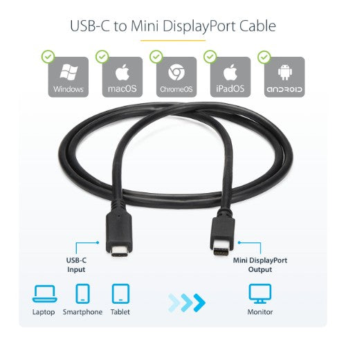StarTech.com 1 m (3.3 ft.) USB-C to Mini DisplayPort Cable - 4K 60Hz - Black