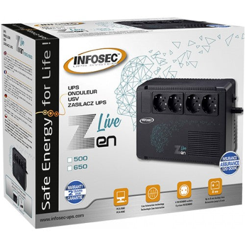 Infosec Zen Live 650 uninterruptible power supply (UPS) Line-Interactive 0.65 kVA 390 W 4 AC outlet(s)