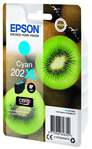 Epson C13T02H24010/202XL Ink cartridge cyan high-capacity, 650 pages 8,5ml for Epson XP 6000