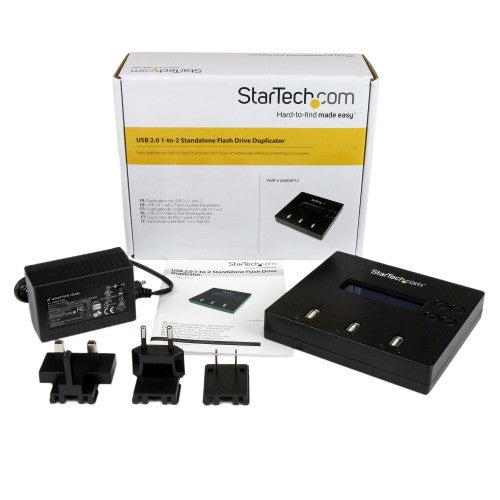 StarTech.com Standalone 1 to 2 USB Thumb Drive Duplicator and Eraser, Multiple USB Flash Drive Copier, System and File and Whole-Drive Copy at 1.5 GB/min, Single and 3-Pass Erase, LCD Display - TAA