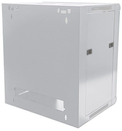 Intellinet 19" Network Cabinet - Wall Mount (Standard), 9U, 450mm Deep, Grey, Flatpack, Max 60kg, Suitable also for use on desk or floor, Usable Depth 260mm, Metal & Glass Door, Back Panel, Removeable Sides, Parts for wall install (eg screws/rawl plugs) n