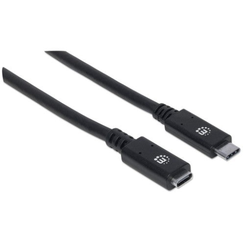 Manhattan USB-C to USB-C Extension Cable, 50cm, Male to Female, 10 Gbps (USB 3.2 Gen2 aka USB 3.1), 5A (super fast charging), SuperSpeed+ USB, Black, Lifetime Warranty