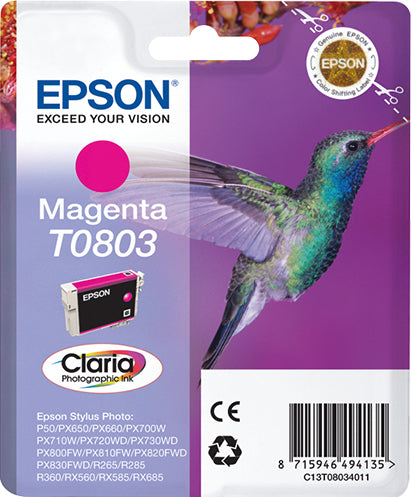 Epson C13T08034011/T0803 Ink cartridge magenta, 220 pages ISO/IEC 24711 7.4ml for Epson Stylus Photo P 50/PX/PX 730/R 265